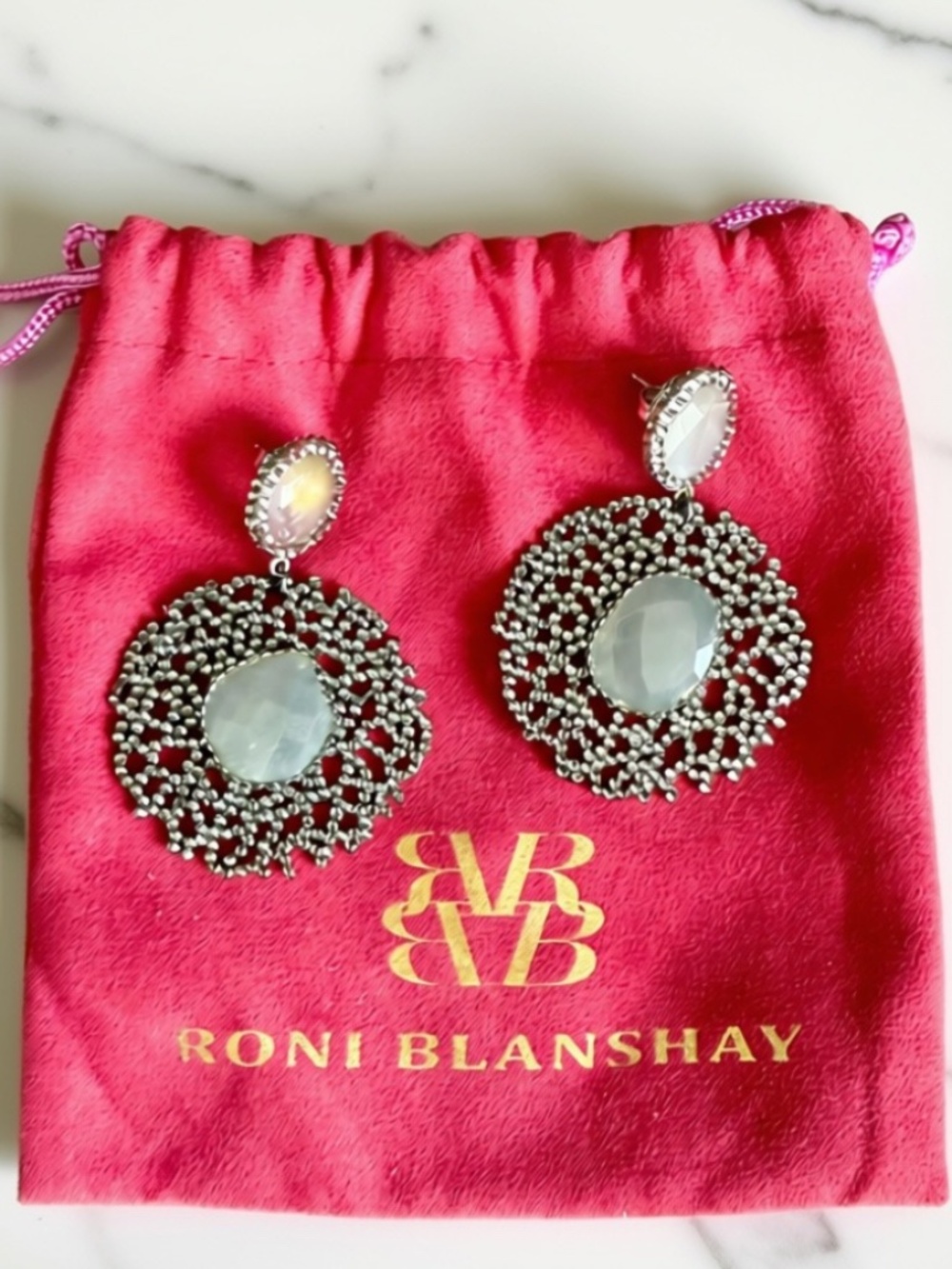 RONI BLANSHAY Silver Statement Drop Earrings